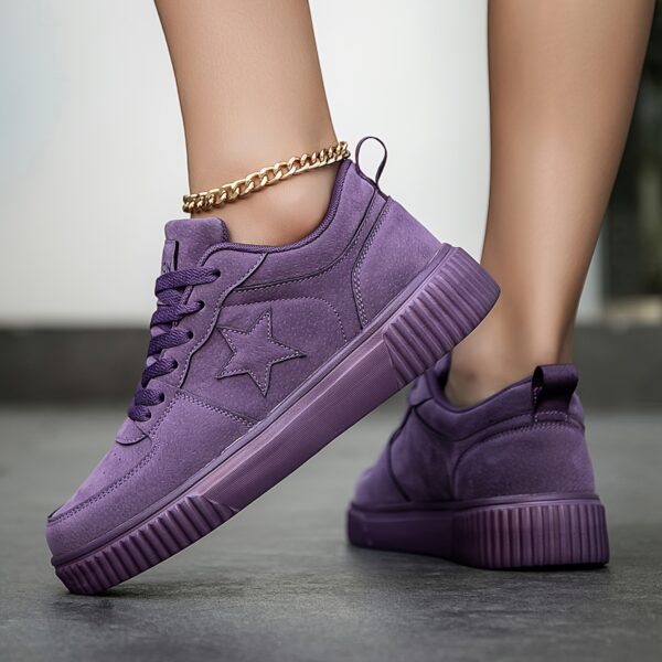 Women's Fashion Purple Spliced Casual Sneakers - Lightweight, Comfortable Lace-Up Platform Shoes for Casual Attire - Image 5