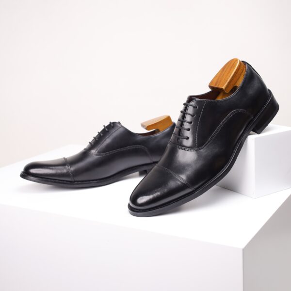 JASONSTAR Men'S Genuine Leather Dress Shoes - Business Casual, Lace-Up, Round Toe, Three-Prong, Height-Increasing, All-Season, Solid Color, Rubber Sole, Microfiber Insole, England Style - Image 3