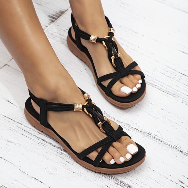 Women's Bohemian Mary Jane Sandals - Slip-On Open-Toe Faux Cover with Adjustable Crisscross Straps, Soft TPR Sole & Low Heel for Casual & Office Wear - Black, Ladies Shoes And Sandals - Image 7