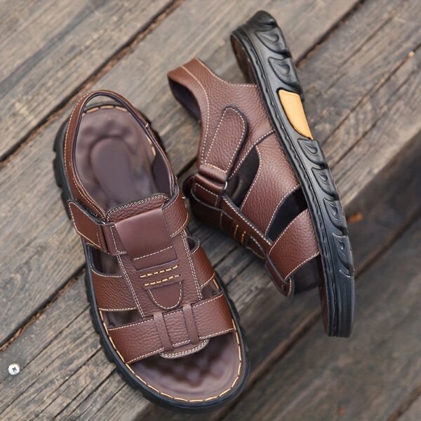 New Men'S Classic Casual Sandals for Summer 2025, Made of Top Layer Cowhide for Comfort And Durability, Versatile Beach Vacation Shoes for Middle-Aged And Elderly, Featuring Non-Slip, Wear-Resistant Soft Soles And Breathable Design, Available in Larger Sizes. - Image 3