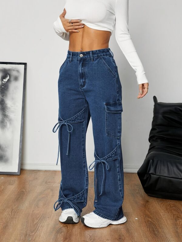 Women'S Casual Straight-Leg Denim Jeans with Adjustable Bow Tie Waist, Loose Fit Wide-Leg Pants, Non-Stretch Fabric, Spring/Fall Season, Casual Wear Jeans | Relaxed Fit Jeans | Nonstretch Fabric - Image 19