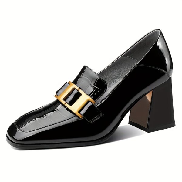 Women's Burgundy Synthetic Cover Block Heel Pumps - Round Toe Comfortable Mid Heel Shoes with Golden Buckle Straps, Versatile for Office & Evening Wear, Evening Wear Heels, Sleek Shoe Design, Durable Rubber Sole - Image 7