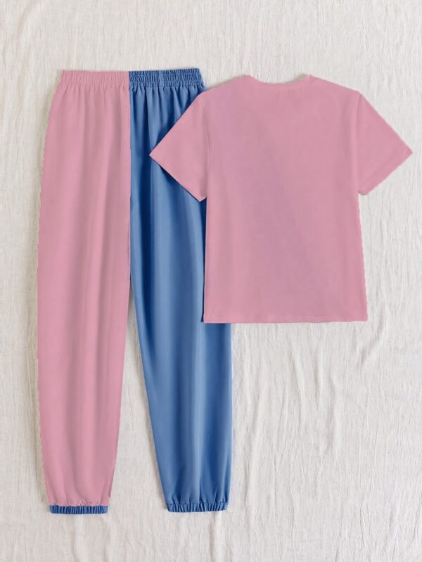 Ladies' Spring/Summer Casual Color blocked Short sleeved Pants Set -222- Round neck Short sleeved Top and Drawstring Pants Elegant and Loose, Women's Gift for Women, Suitable for Commuting, Going Out, Home, s - Image 12