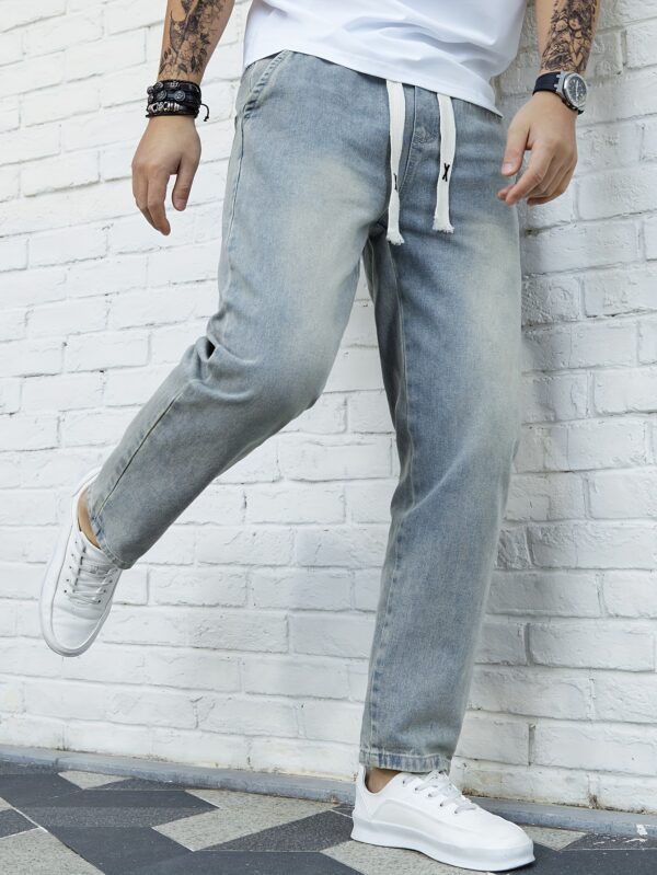 Washed Denim Trousers for Men, Spring and Autumn Trendy Brand, Loose Straight Fit with Elastic Waist and Drawstring, Versatile and Fashionable, Japanese Style, Casual Nine-Fifth Trousers for Spring, Gengyuanshi - Image 9
