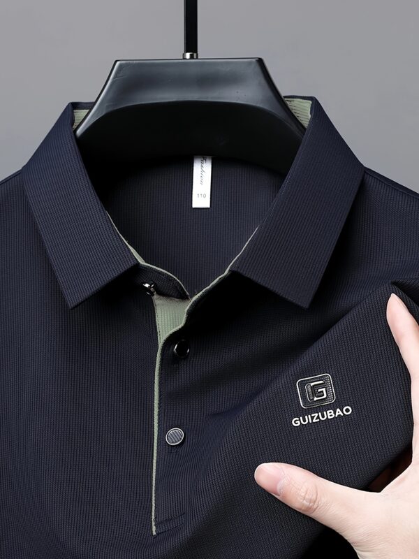Men'S Casual Summer Short Sleeve Polo Shirt with Alphabet Pattern, Lightweight Polyester, Button-Up Collar, Regular Fit - Ideal for Daily Wea - Image 5