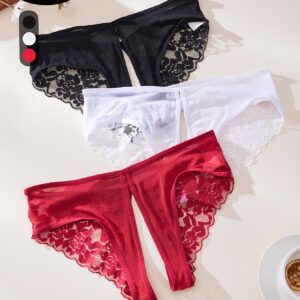 3pcs Sexy Lace Panties Women'S Breathable And Traceless Women'S Open-File Panties Are Tempting And Charming
