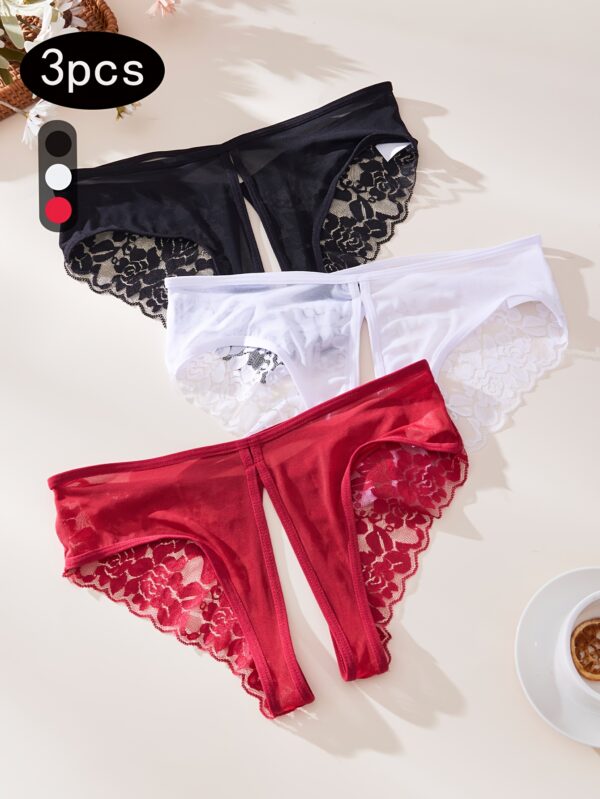 3pcs Sexy Lace Panties Women'S Breathable And Traceless Women'S Open-File Panties Are Tempting And Charming