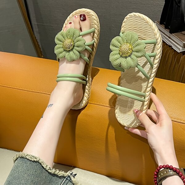 [Slipon Ease] Women's Stylish Floral Convertible Slides - Black PU Cover with 3D Flower Accents, Casual Summer Beach Sandals for Home or Outdoor Use - Image 6