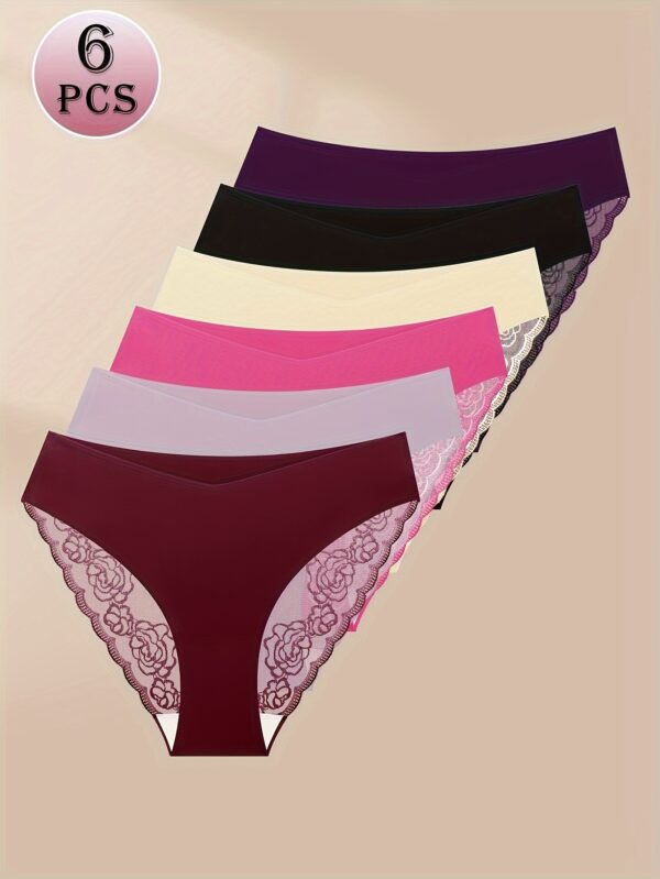 6pcs Women's Low Waist Panties Triangle Panties Plain Color Lace Trim Thin and Breathable - Image 4