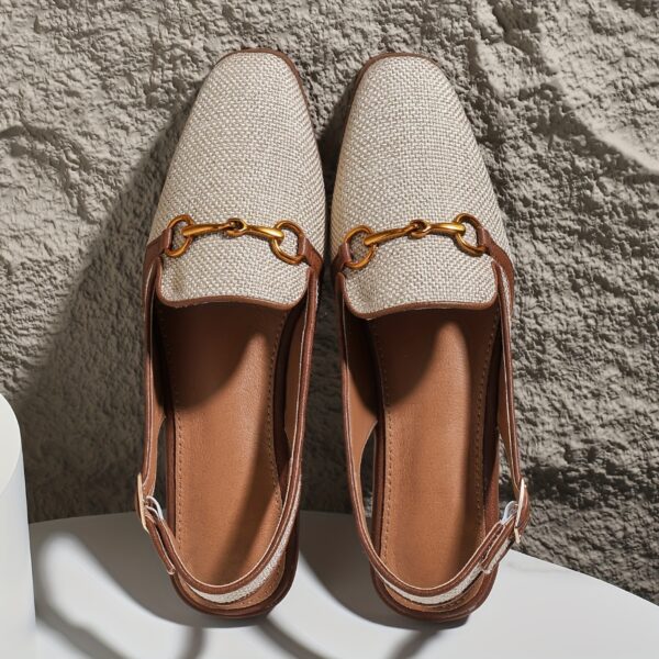 Women's Metallic Buckle Decor Flat Sandals, Elegant Square Toe Buckle Strap Shoes, Lightweight & Comfortable Shoes - Image 16