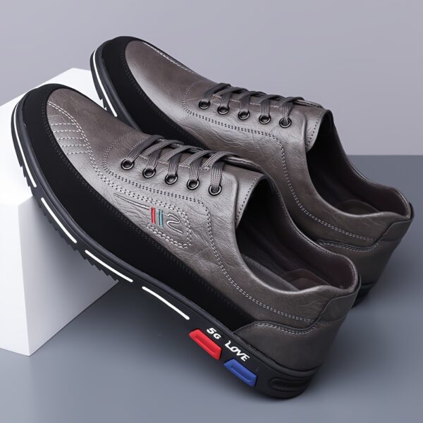 Men's elegant lace-up casual shoes, featuring full-sole embossed texture design and comfortable formal business attire footwear with supportive thick soles and easy slip-on elastic side openings. Crafted from high-quality durable materials, suitable for office wear and various occasions, perfect for 11 festive events - Image 8