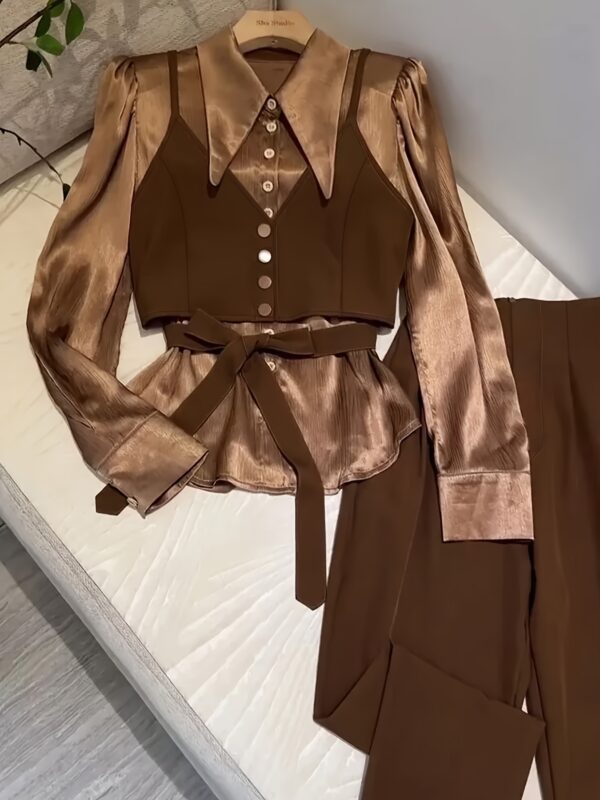 2025 Spring Summer Autumn Women'S Three-Piece Set, Including a Blouse And Pants, Perfect for Office Wear. - Image 4