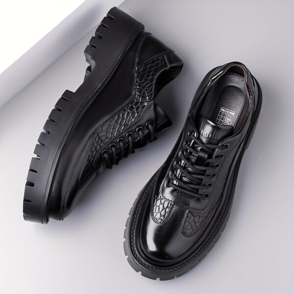 2025 Trendy Men'S Lace-Up Business Casual Shoes, Textured Embossed Derby Style with Premium Material + Non-Slip Durable Rubber Sole, Available in 2 Colors, Comfortable Thick-Soled Dress Shoes Suitable for Daily Wear, Business Gatherings, and Multiple Scenarios, 11 Sizes to Choose From - Image 2