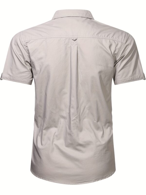 Men'S Cotton Solid Short Sleeve Shirt, Casual Lapel Collar Button Up Top with Multi Pockets, Summer Outdoor Leisure Wear - Image 7