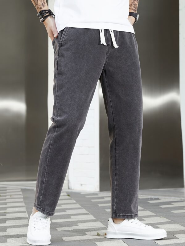 Washed Denim Trousers for Men, Spring and Autumn Trendy Brand, Loose Straight Fit with Elastic Waist and Drawstring, Versatile and Fashionable, Japanese Style, Casual Nine-Fifth Trousers for Spring, Gengyuanshi - Image 10