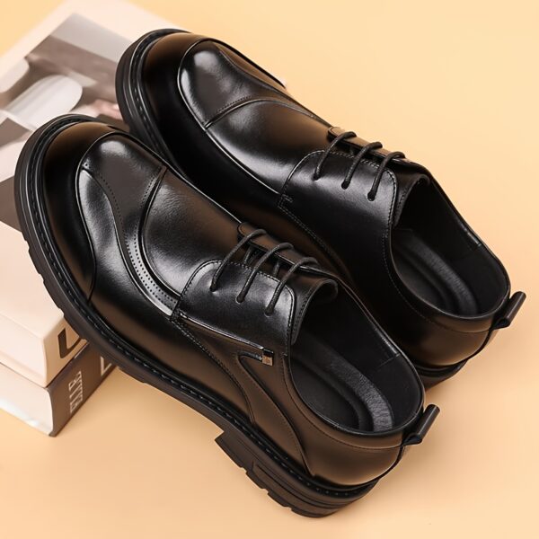 Men's Genuine Leather Dress Shoes - Formal & Casual Lace-Up Shoes, Brown, Cushioned Insole & Non-Slip Sole for Wedding, Office, Everyday - All-Season Formal & Everyday Footwear, Office Ready Shoes, Sophisticated Shoe Design, Durable Pu Sole - Image 6