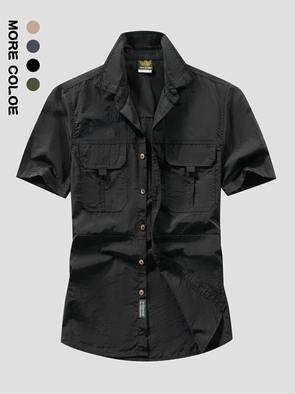Men's Summer Lightweight Quick-Dry Short Sleeve Shirt - Breathable Workwear Style with Large Pockets, Olive Green, Regular Fit for Outdoor Leisure & Casual Wear, Functional Pocket Design | Classic Buttonup Placket | Machine Washable Clothing, Cute Shirts for Summer - Image 5