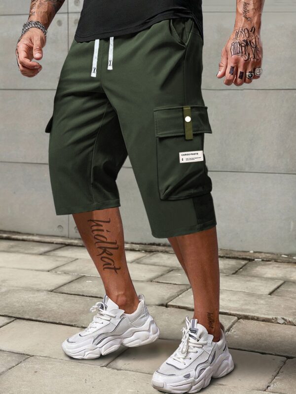 1pc Men's Fashionable and Casual Utility Capri Pants for Summer with Drawstring at the Waist, Large Pockets and Three-quarter pants - Image 8