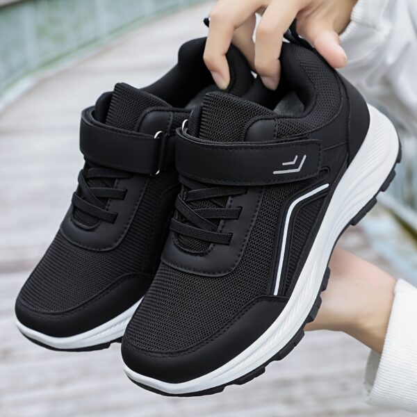 Women's Breathable Mesh Sneakers - Maroon Low-Top Casual Sneakers with Adjustable Hook-and-loop Fastener Strap & Laces, Comfortable Fabric Insole, All-Season Round Toe Design, Breathable Footwear | Stylish Mesh Sneakers | Adjustable Strap Sneakers - Image 3