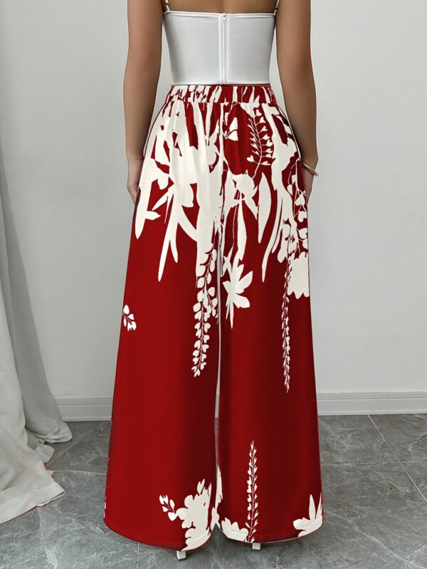 Women'S Elegant Floral Print Wide-Leg Pants - Lightweight Polyester, Red with White Floral Design, Perfect for Spring/Summer/Fall, Stylish Casual Attir - Image 9