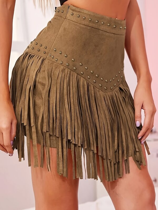 Summer Women's Retro Western-Inspired Half-Skirt with Embellished Details, High-Waisted Casual Mini Skirt Featuring Flowing Tassels | All-Season Dress A9215 - Image 3