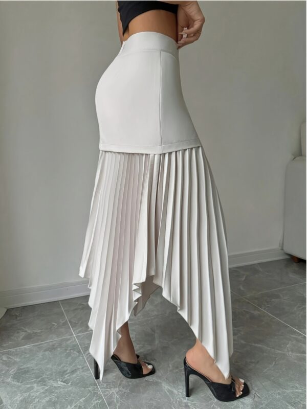 Elegant High-Waisted Asymmetrical Ruffled Hem Skirt with Front Button Detail, Non-Sheer Polyester Fabric, Perfect for Spring/Summer Women’s Fashion, Semiformal Attire | Elegant Apparel | Stylish Skirt - Image 2