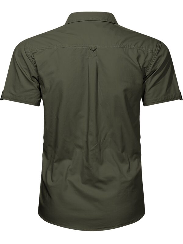 Men'S Cotton Solid Short Sleeve Shirt, Casual Lapel Collar Button Up Top with Multi Pockets, Summer Outdoor Leisure Wear - Image 9