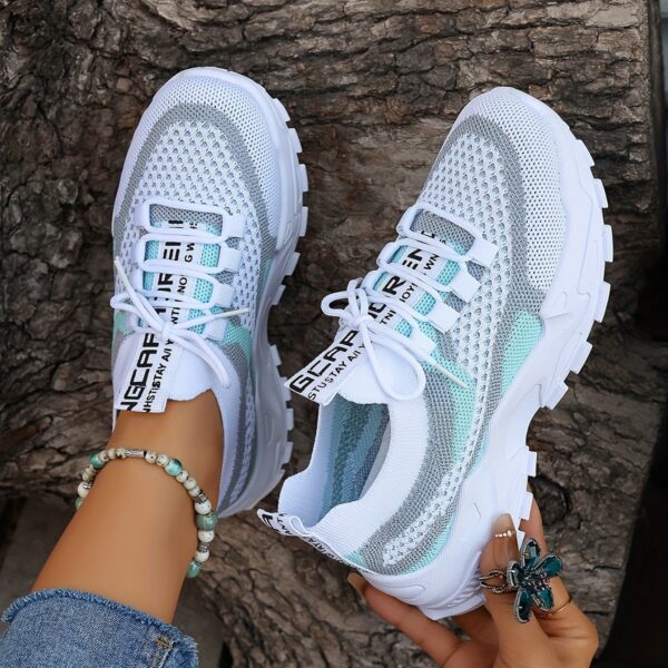 Women's Colorblock Knitted Sneakers, Stylish Breathable Low Top Running Trainers, Comfy Outdoor Sports Shoes plus size