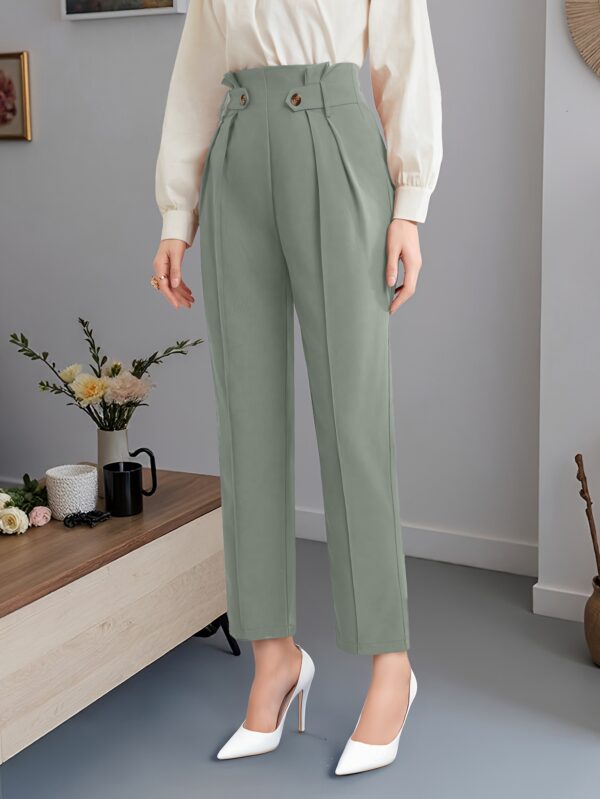 Women's Elegant Solid Color Straight-Leg Pants - Navy Blue Non-Stretch Trousers with Decorative Button Accents, All-Season Versatile Office & Casual Wear, Hand Wash/Dry Clean, Seasonal Versatility, Highwaisted Design, Smooth Fabric Finish, Workwear Essentials, Classic Style, Tailored Fit, Formal Bottoms, Adult Women - Image 19