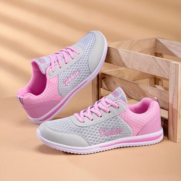 Women's Lightweight Breathable Casual Sneakers - All-Season Lace-Up Hiking & Walking Shoes with EVA Cushioned Sole, Round Toe Design & Purple Accents for Outdoor, Daily Wear (Grey/Purple), Hiking Shoes, Outdoor Walking Shoes, Stylish Hiking Shoes, Fabric Upper Shoes - Image 5
