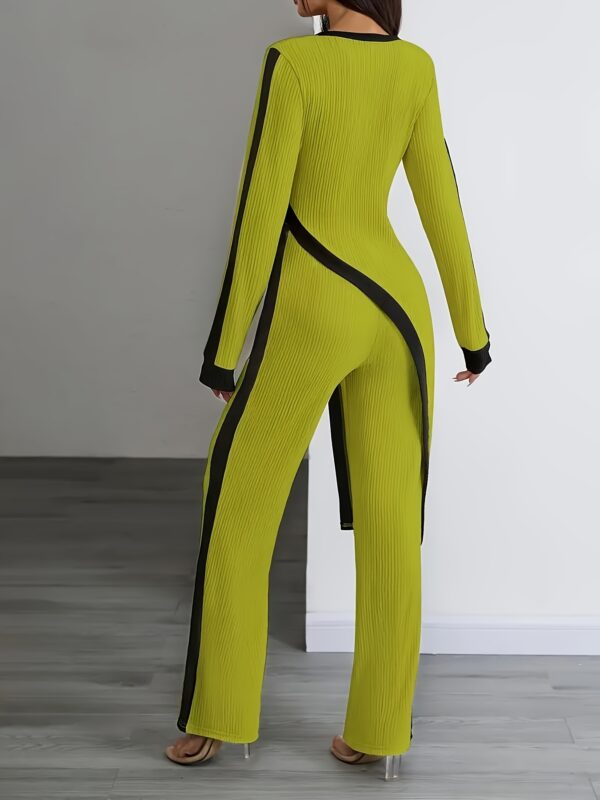 Women'S Elegant Black and White Striped Long Sleeve Jumpsuit with Wide Legs - Polyester, Asymmetrical Design, Perfect for Spring/Fall, Casual to Formal Wear, Casual Attire|Asymmetrical Jumpsuit|Polyester Fabric - Image 13