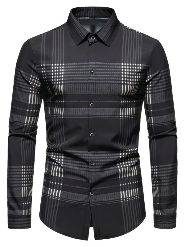 Men's Plaid Print Long Sleeve Shirt, Detailed Floral Design, Versatile Business Casual Outing Streetwear Shirt, Perfect Gift for Husband - Image 7
