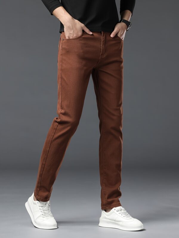 Men's Premium Coffee-Colored Straight-Leg Jeans, Stretch Denim, Cotton Blend, Machine Washable - All Seasons, Spring Autumn, Fashion - Image 5