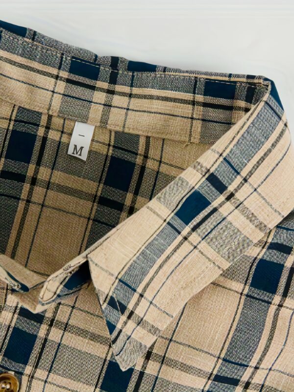 Men's Stylish Black & White Plaid Button-Up Shirt with Chest Pocket - Short Sleeve, Classic Collar, Casual Summer Wear, Polyester Fabric, Mature Design - Image 8