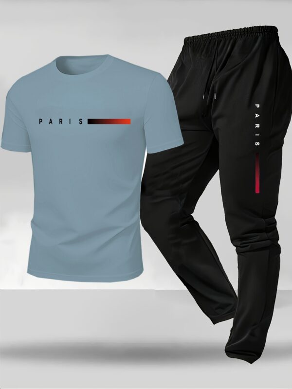 Men's Letter Print Short Sleeve Long Pants Loungewear Set