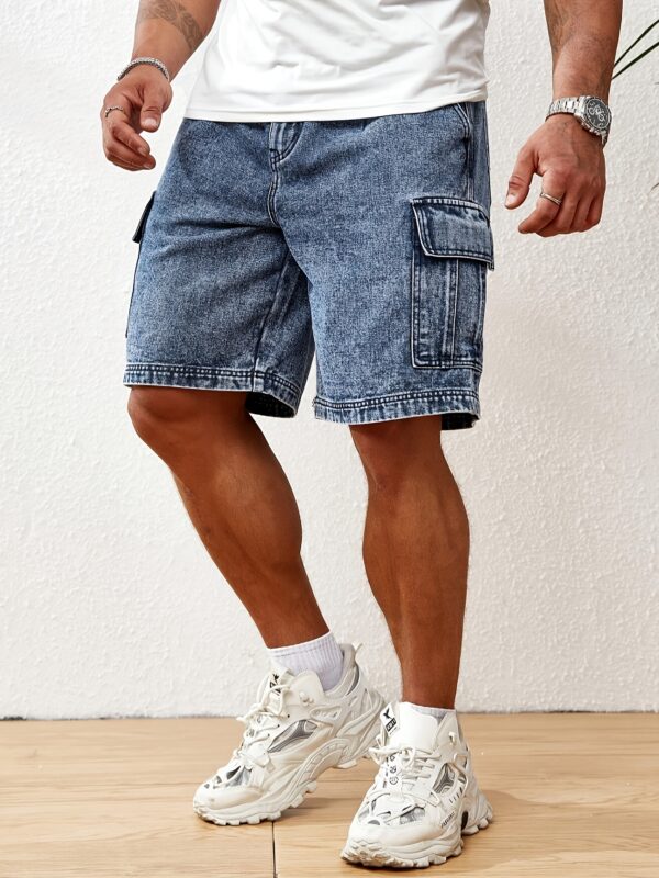 Men's Casual Mid-Length Denim Shorts - Relaxed Fit Washed Blue Jeans for Summer, Non-Stretch Breathable Fabric, Versatile for Casual & Semi-Formal Wear, Jeans Shorts - Image 5