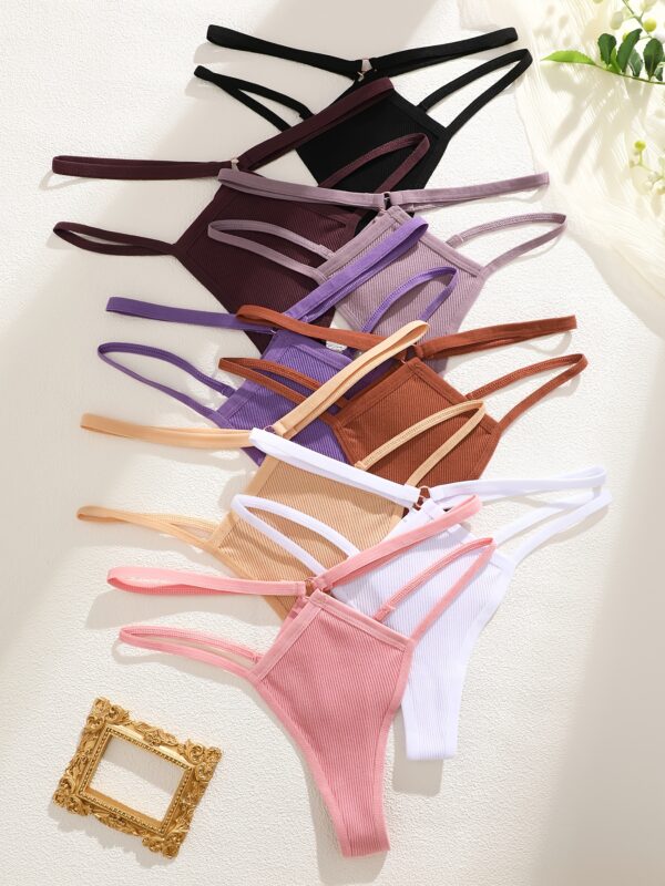 8pcs Women's Cotton Threaded Double- Comfortable Breathable Low-Rise Sexy Thong Set - Image 9