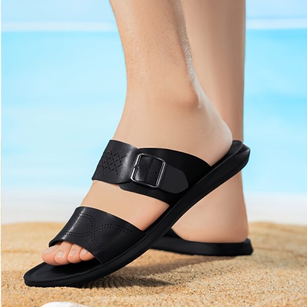 COMFIDAILY Men's Slip-On Sandals - Lightweight Quick-Dry Beach Shoes with Non-Slip PU Sole, Slip-On Bathroom Slides for Pool, Home, Travel - All-Season Indoor/Outdoor House Shoes (Men), Wide Width Sandals, Casual Footwear, Crisscross Strap Design, Shoes - Image 2