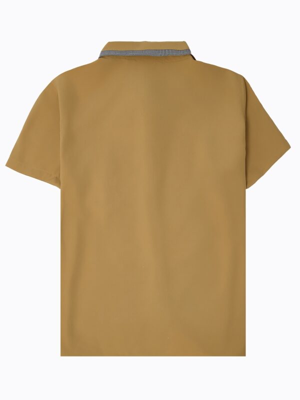 Men's Slim Fit Lightweight Business Casual Shirt with Collar, Short Sleeves, and Chest Pocket - Summer Wear in Beige with Gray Accents - Image 7
