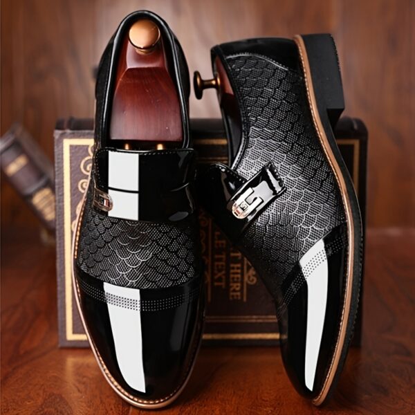 Embossed Men's business shoes-Comfortable Pointed Toe Slip On Lug Sole Business Oxfords for Party Wedding Office Dress Shoes