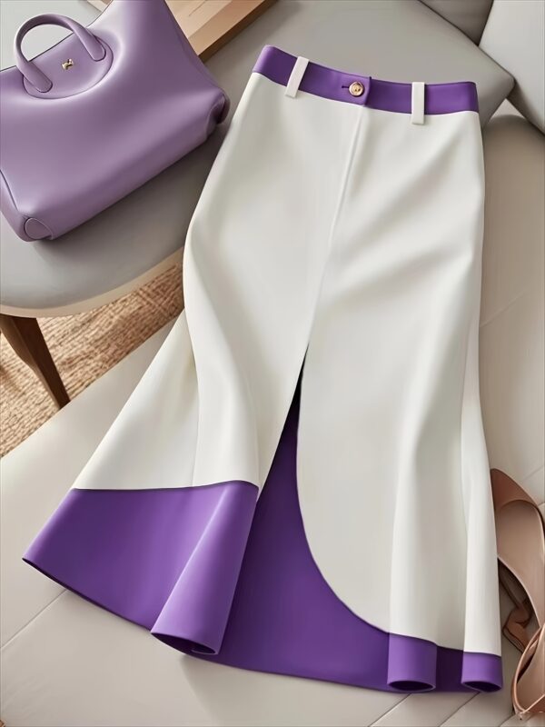 Elegant Purple and White Checkered High-Waist Skirt for Women - Long, Flared Design with Belt Loops, All-Season Fashion, A-Line Fit, Stylish Office Attire|Classy Skirt|Flared Hemline, Plus Size Skirt