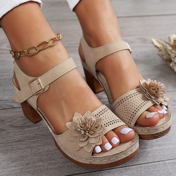 Women’s Floral Wedge Sandals - Peep Toe, Ankle Strap Platform Shoes with 7.62-10.16 cm Heel Brown, Blue & Black - Comfortable Summer Footwear for Casual or Outdoor Wear - Image 25