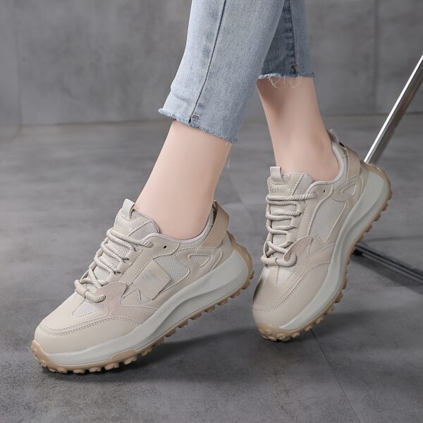 Women's Casual Running Shoes, Beige Mesh Breathable Sneakers, Low Top Non-Slip Outdoor Sports Shoes, Stable Support, EVA Sole, Fabric Lining, No Print - Image 2