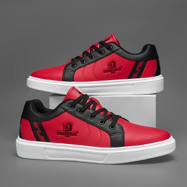 Men'S Low-Top Casual Sneakers - Red & Black Skate Shoes with "Prestige Lives" Graphic, Lace-Up, EVA Sole, Microfiber Synthetic Upper, Perfect for Everyday & Commuting, Ideal Christmas Gift, Everyday Casual Shoes| Bold Design Shoes|Synthetic Upper Sneakers - Image 3