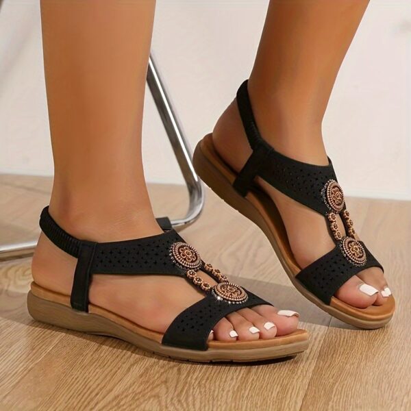 Women's Beads Decor Flat Sandals, Casual Open Toe Summer Shoes, Lightweight Ankle Strap Sandals - Image 7