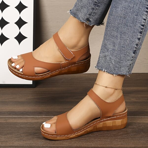 Women's White Casual Summer Sandals - Open-Toe Comfortable Beach Shoes with Adjustable Hook-and-Loop Strap, Thick Cushioned Wedge Heel & PU Cover for Casual Outings, Shopping, or Seaside Strolls, Strappy Sandals, Open Toe Design, Durable Footwear - Image 19