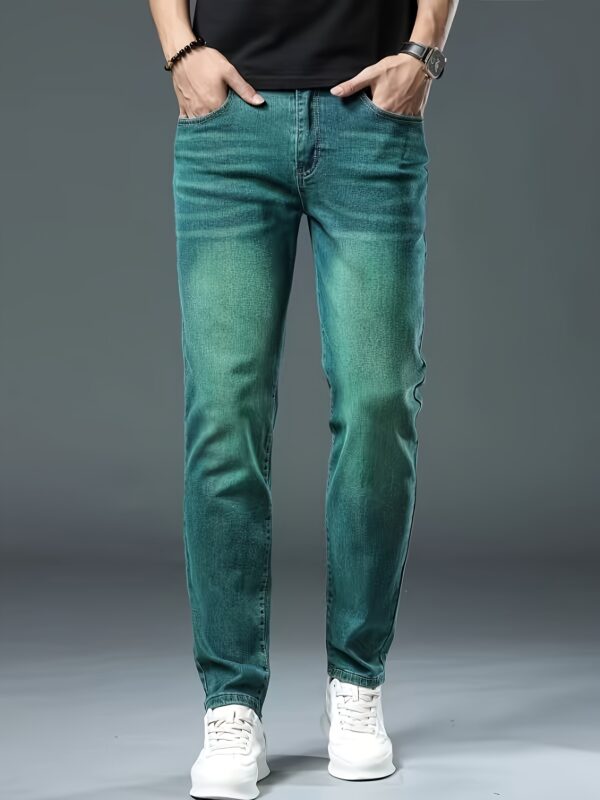 Men's Slim-Fit Stretch Denim Jeans - Versatile Green, All-Season Wear, Machine Washable, Basic Style, Cultivate The Body Version, Four Seasons - Image 8