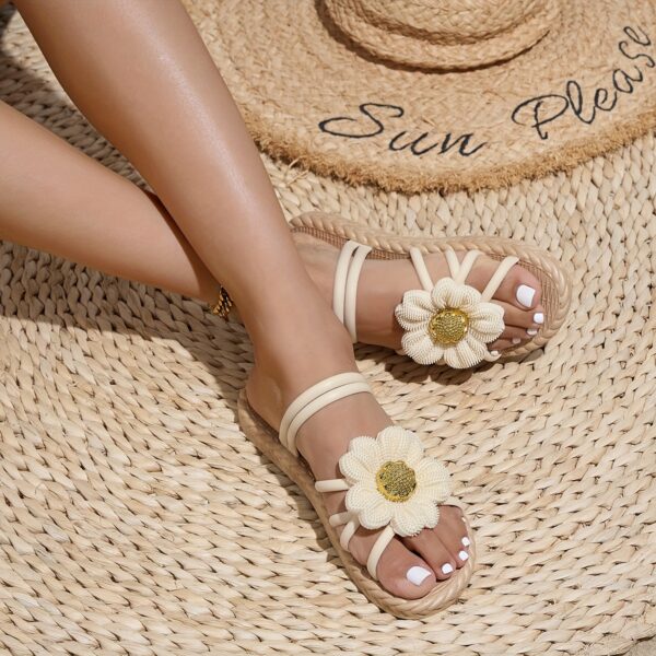 [Slipon Ease] Women's Stylish Floral Convertible Slides - Black PU Cover with 3D Flower Accents, Casual Summer Beach Sandals for Home or Outdoor Use - Image 2