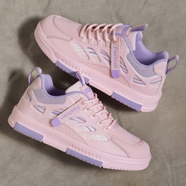 Women's Fashion Sneakers | Lightweight, Breathable Mesh & | All-Season Comfort | Stability Support | Trendy Low-Top Lace-Up Skate Shoes with EVA Sole | Multi-Color Pastel Design, Outdoor Activities Shoes | Laceup Sneakers | Breathable Mesh Sneakers - Image 7