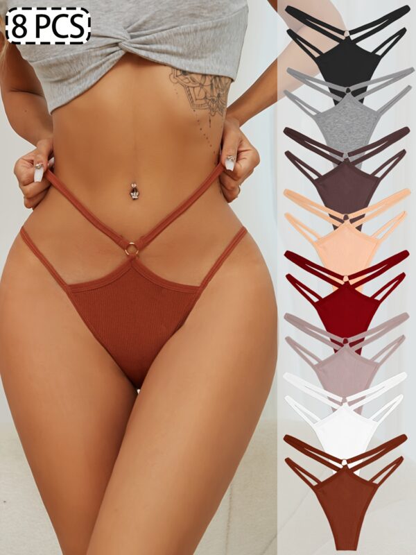 8pcs Women's Cotton Threaded Double- Comfortable Breathable Low-Rise Sexy Thong Set